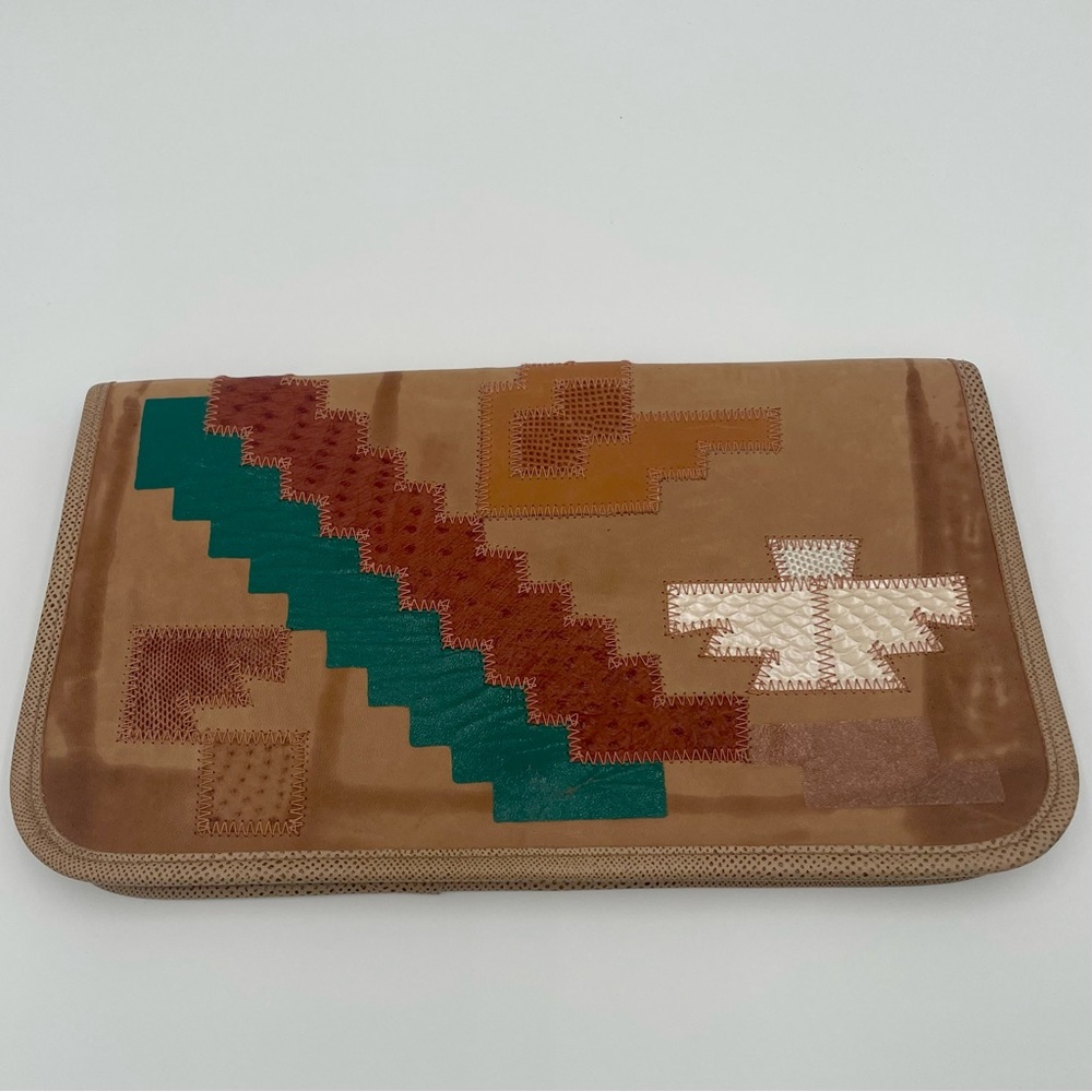 Vintage Furst & Mooney Southwestern Clutch Leather Snake Ostrich Snap Purse